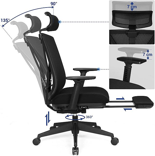 Office Chair Songmics Loris with extendable footrest, black ...