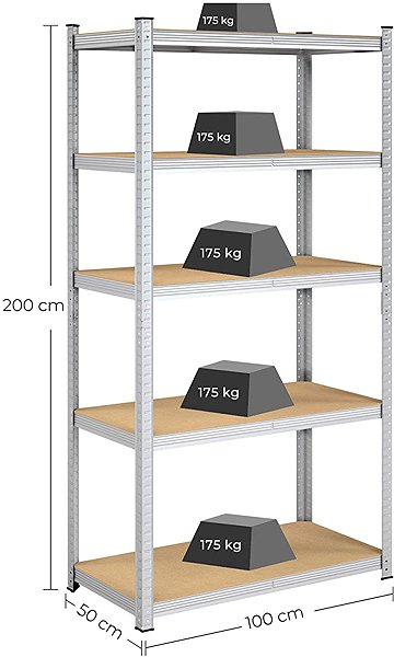Shelving Unit Songmics Wera 100 × 200 cm silver ...