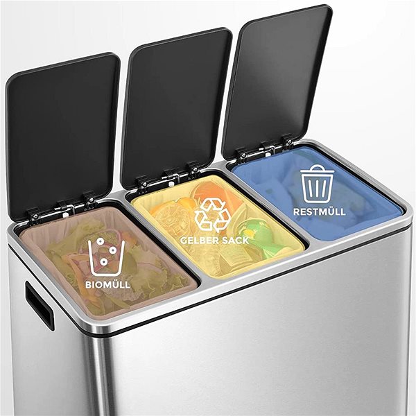 Rubbish Bin KW Germany Waste bin PremiumLine for separated waste 3 x 18l stainless steel ...