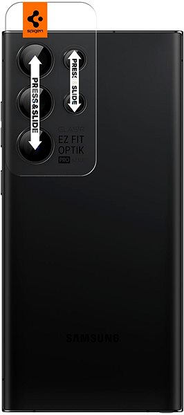 Kamera védő fólia Spigen Glass EZ Fit Optik Pro 2 Pack Black Samsung Galaxy S23 Ultra üvegfólia ...
