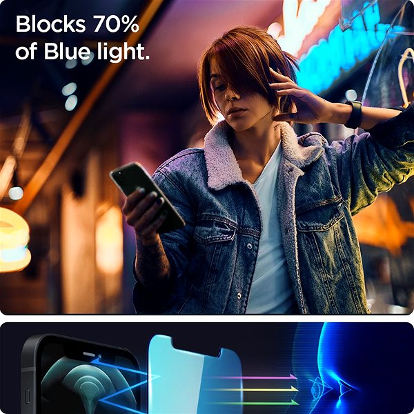 Üvegfólia Spigen Glass tR EZ Fit AntiBlue 2 csomag iPhone 12 Pro Max Jellemzők/technológia