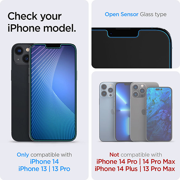 Glass Screen Protector Spigen Glass tR EZ Fit HD 1 Pack open sensor iPhone 16e/14/13/13 Pro ...