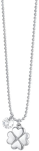 LUCA BARRA Steel Necklace with Four-Leaf Clovers and Zircon.