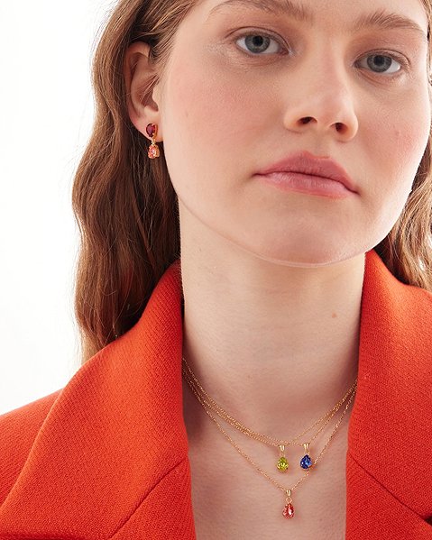 VICTORIA CRUZ Short Birthstone Sapphire Necklace (Ag925/1000, 2.2g).
