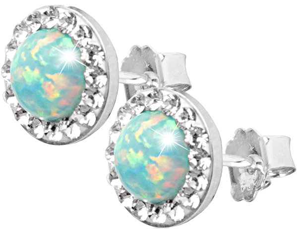 JSB Bijoux Opal with Swarovski Crystal Stones Pastel Mint Green 92400040l-bl (Ag925/1000, 1.4g) earrings.