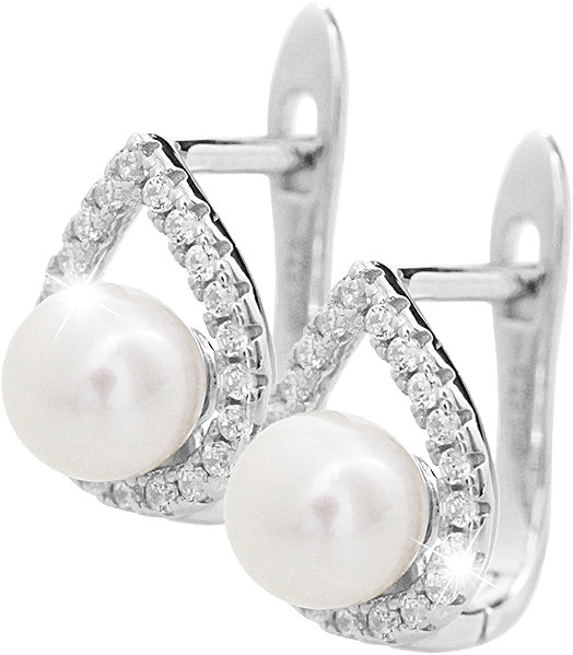 JSB Bijoux Teardrop earrings with river pearl and cubic zirconia outline, Crystal 92400577cr (Ag925/1000, 3.18g).