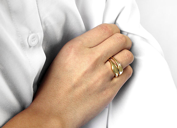 JSB Bijoux Double Irregular Shape Gold-Plated Ring 92700584g (Ag925/1000, 5.08 g).