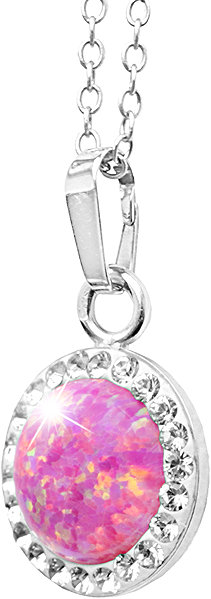 JSB Bijoux Necklace Opal with Swarovski Crystal Stones Light Fuchsia 92300025l-fu (Ag925/1000, 2.1g).