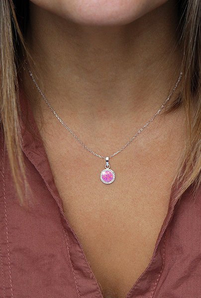 JSB Bijoux Necklace Opal with Swarovski Crystal Stones Light Fuchsia 92300025l-fu (Ag925/1000, 2.1g).