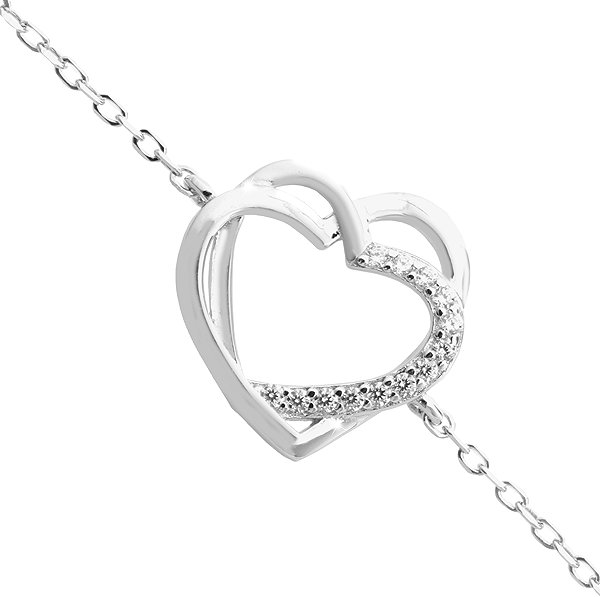 JSB Bijoux Silver Bracelet Two Intertwined Hearts Decorated with Crystal Cubic Zirconia 92500522cr (Ag9 .