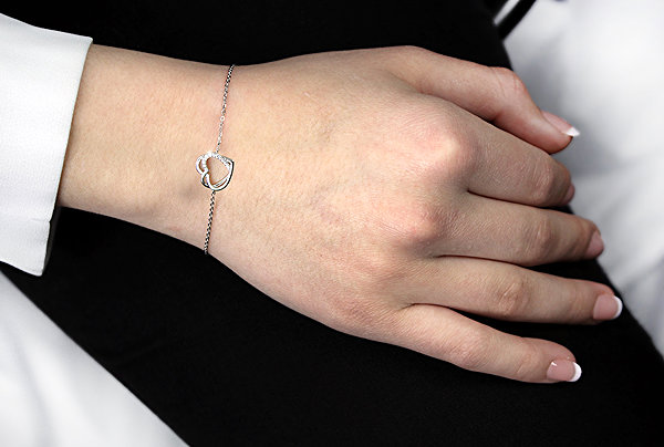 JSB Bijoux Silver Bracelet Two Intertwined Hearts Decorated with Crystal Cubic Zirconia 92500522cr (Ag9 .