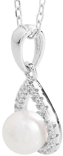 JSB Bijoux Teardrop Necklace with a Freshwater Pearl and Cubic Zirconia Border Crystal 92300577cr (Ag925/1000, 2.42 g)
