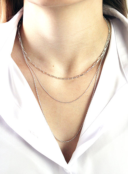 JSB Bijoux Triple Chain Necklace 92300585r (Ag925/1000, 6.35g).