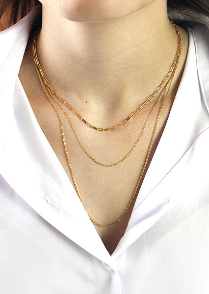 JSB Bijoux Triple Gold-Plated Chain Necklace 92300585g (Ag925/1000, 6.35g) .
