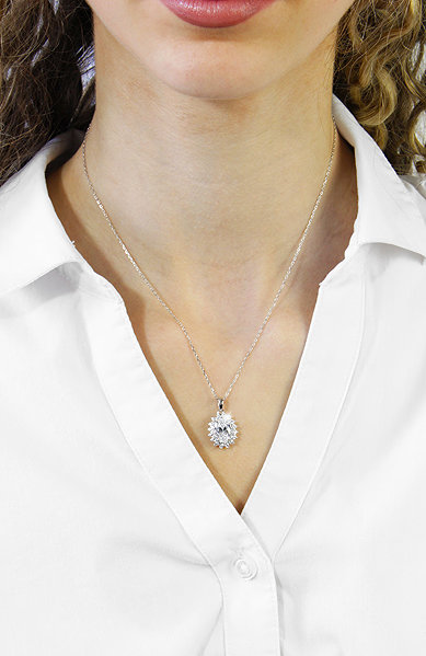 JSB Bijoux Large Ornate Oval with Crystal Cubic Zirconia Necklace 92300592cr (Ag925/1000, 2.88g).
