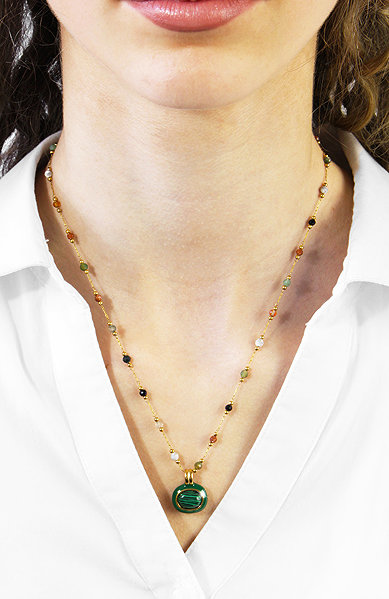 JSB Bijoux Necklace with a Real Stone and Beads, Green 61310288ggr.