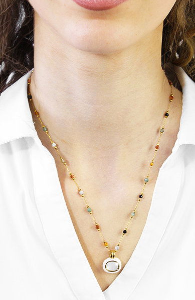 JSB Bijoux Necklace with a genuine stone and beads White 61310288gwh.