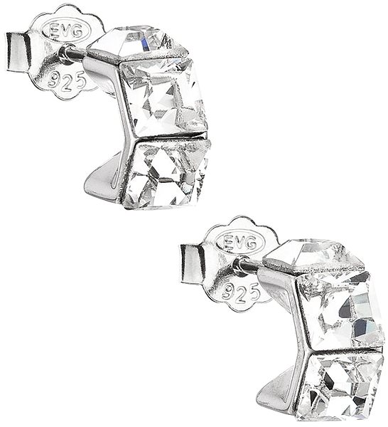 EVOLUTION GROUP 31253.1 stud earrings, cubes, decorated with Swarovski® crystals (Ag925/1000, 1.4 g, white).