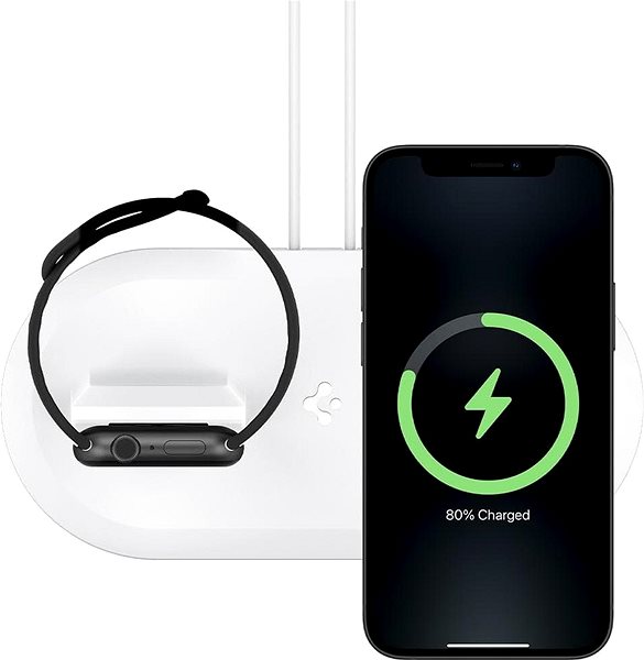 Telefontartó Spigen MagSafe Charger & Apple Watch stand 2in1 MagFit Duo White ...