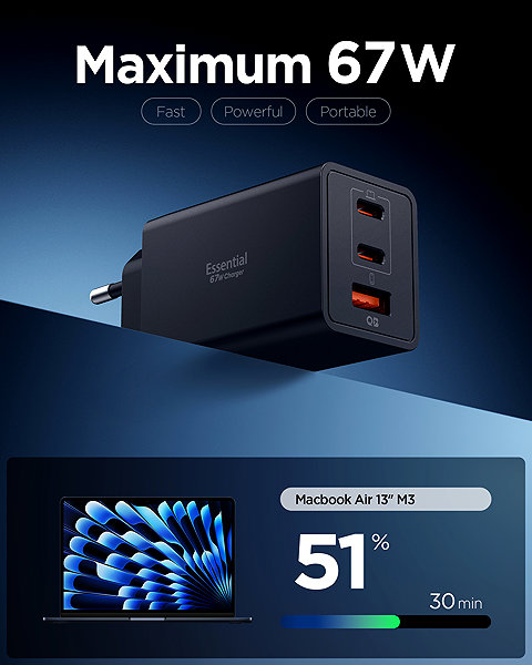 Wall Charger Spigen Essential 67W Wall Charger EE673EU Black ...