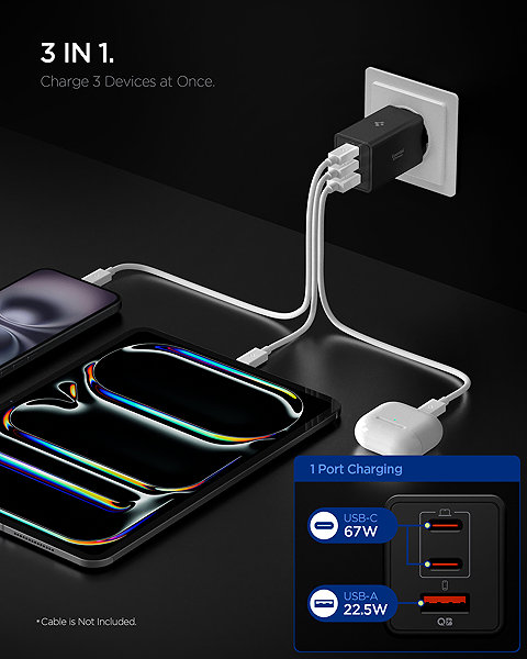 Netzladegerät Spigen Essential 67 W Wall Charger EE673EU Black ...