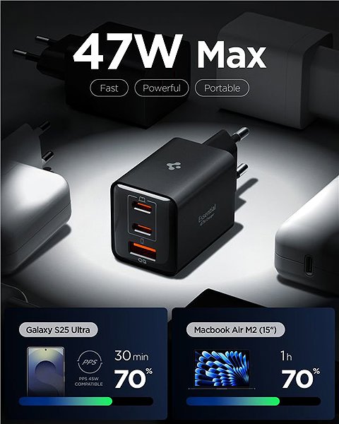 Töltő adapter Spigen Essential 47W Wall Charger EE473EU Black ...