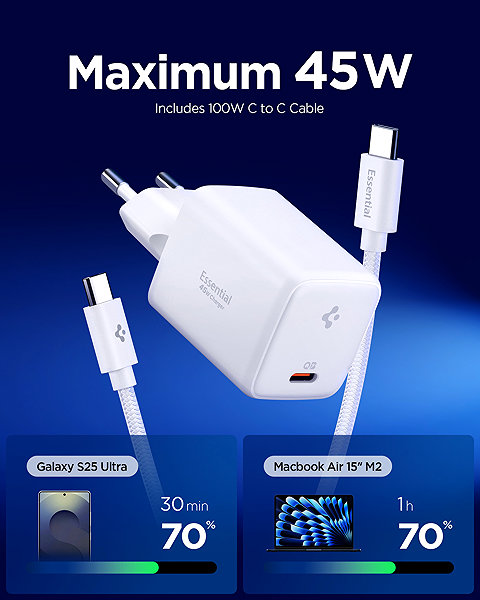 Wall Charger Spigen Essential 45W Wall Charger EE451EU White ...