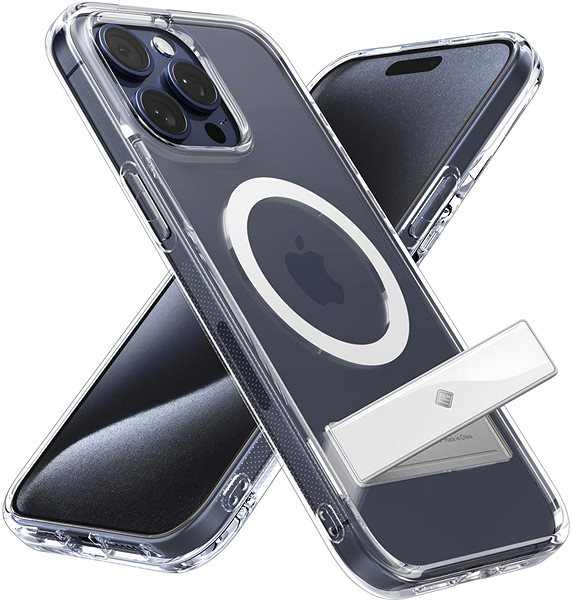 Telefon tok Spigen Caseology Capella iPhone 15 Pro MagSafe clear white tok támasztékkal ...