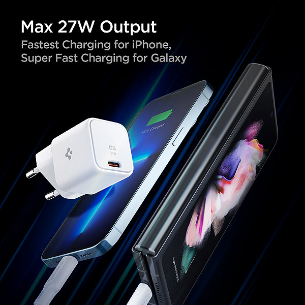 AC Adapter Spigen ArcStation Wall Charger Black 1 Port/ USB-C PD 27W/PPS 25W ...