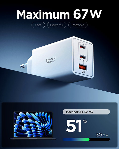 Wall Charger Spigen Essential 67W Wall Charger EE673EU White ...