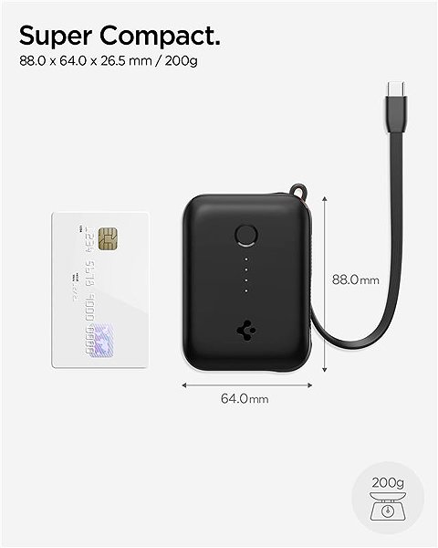 Power Bank Spigen Essential 10,000 mAh 30W Power Bank (Built in Cable) Black EA3010BT ...