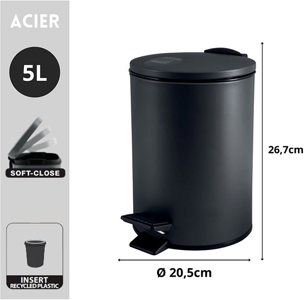Rubbish Bin Spirella pedal bin Adelar, matt black, steel, 5 l ...