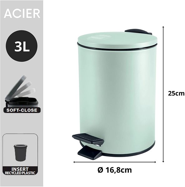 Rubbish Bin Spirella pedal bin Adelar, matt light green, steel, 3 l ...