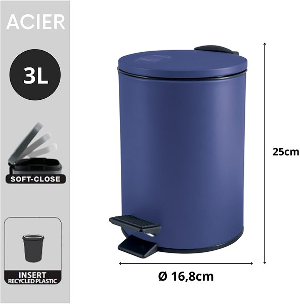 Rubbish Bin Spirella pedal bin Adelar, matt blue, steel, 3 l ...