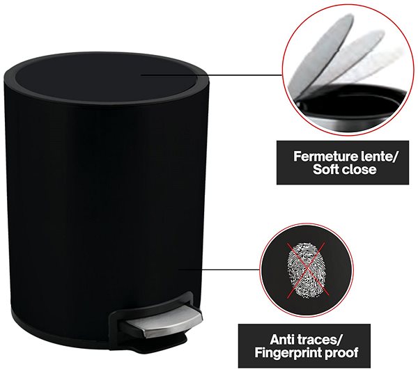 Rubbish Bin Pedal bin Riku, matt black, steel, 3 L ...