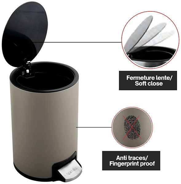 Rubbish Bin Pedal bin Riku, grey-brown, steel, 5 l ...