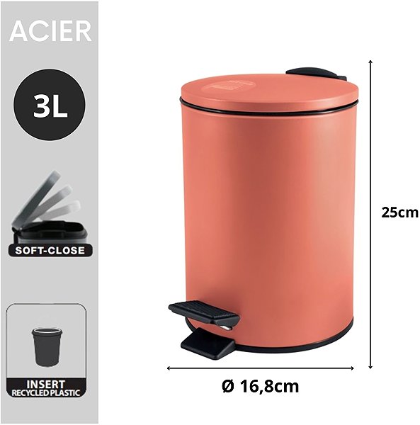 Rubbish Bin Spirella pedal bin Adelar, matt terracotta, steel, 3 l ...