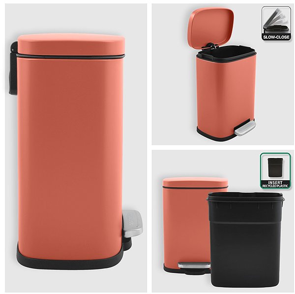 Rubbish Bin Spirella pedal bin Akira, matt terracotta, steel, 5 l ...