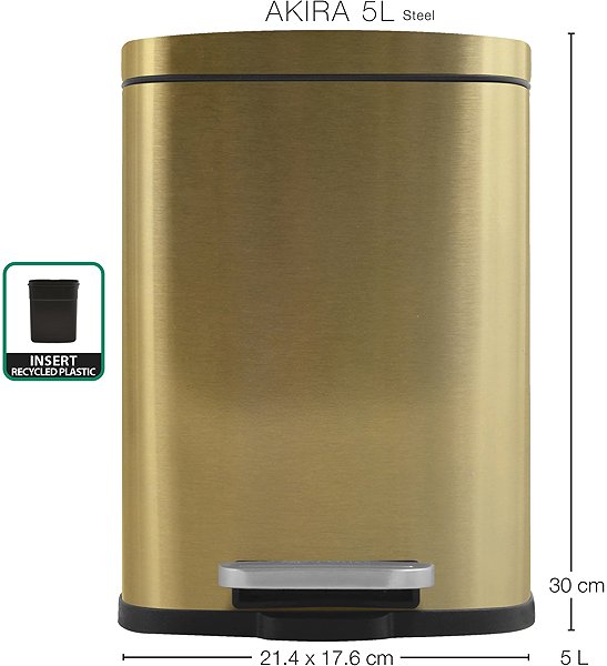 Rubbish Bin Spirella pedal bin Akira, brushed stainless steel, gold, 5 l ...