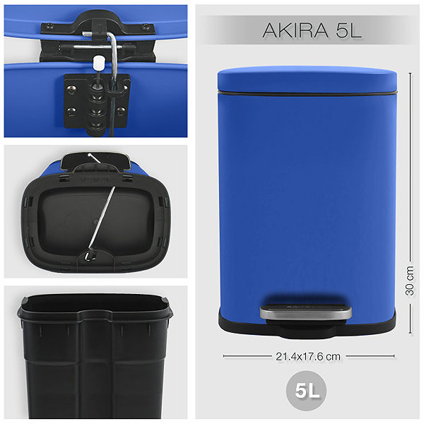Rubbish Bin Spirella pedal bin Akira, royal blue, steel, 5 l ...