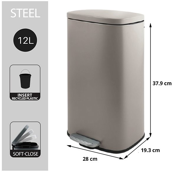 Rubbish Bin Spirella pedal bin Akira, matt grey-brown, steel, soft-close, 12 l ...