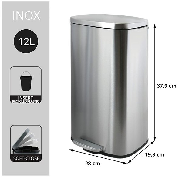 Rubbish Bin Spirella pedal bin Akira, brushed stainless steel, soft-close, 12 l ...