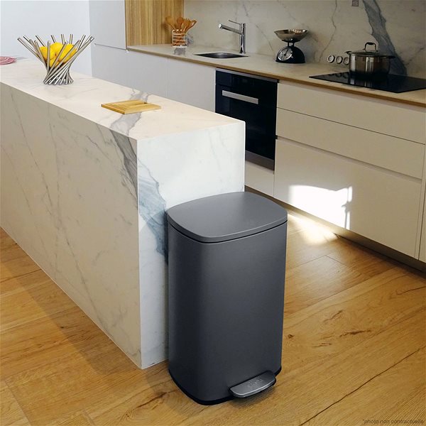 Rubbish Bin Spirella pedal bin Akira, matt grey, steel, soft-close, 30 l ...