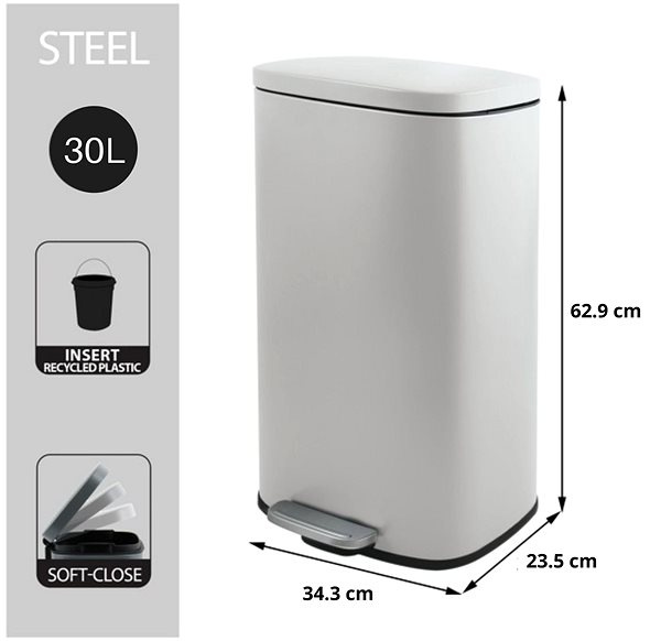 Mülleimer Spirella Pedal-Treteimer Akira, mattweiß, Stahl, soft-close, 30 l ...