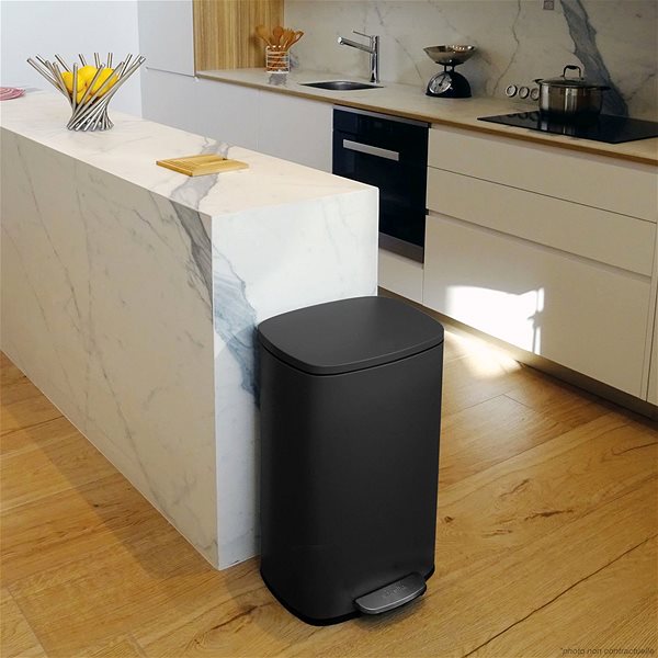 Rubbish Bin Spirella pedal bin Akira, matt black, steel, soft-close, 30 l ...