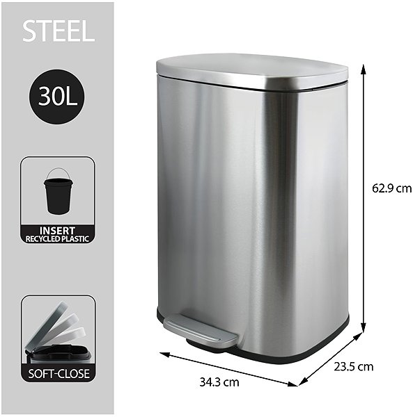 Mülleimer Spirella Pedal-Treteimer Akira, Edelstahl gebürstet, soft-close, 30 l ...