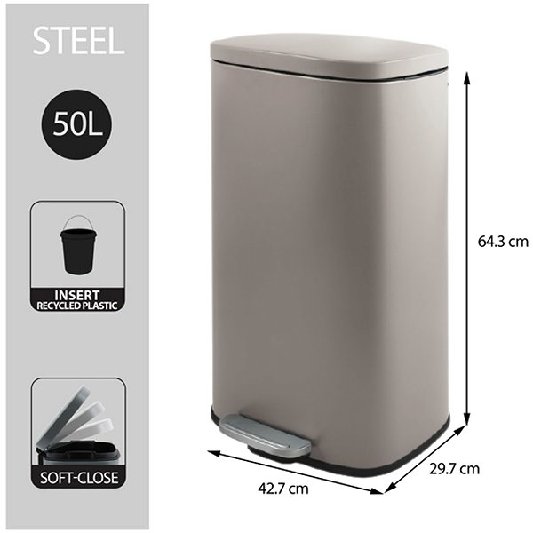Mülleimer Spirella Pedal-Treteimer Akira, matt grau-braun, Stahl, soft-close, 50 l ...