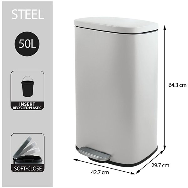 Rubbish Bin Spirella pedal bin Akira, matt white, steel, soft-close, 50 l ...