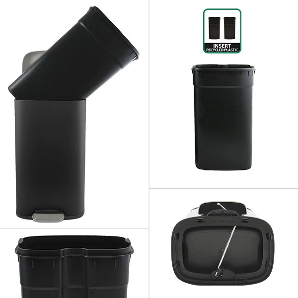 Rubbish Bin Spirella pedal bin Akira, matt black, steel, soft-close, 50 l ...