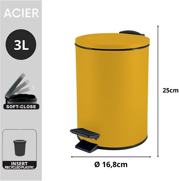 Rubbish Bin Spirella pedal bin Adelar, matt saffron yellow, steel, 3 l ...
